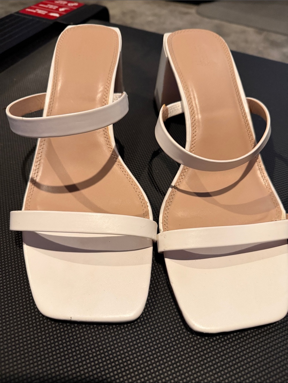 Women's White Strappy Block Heel Sandals - WIDE FIT